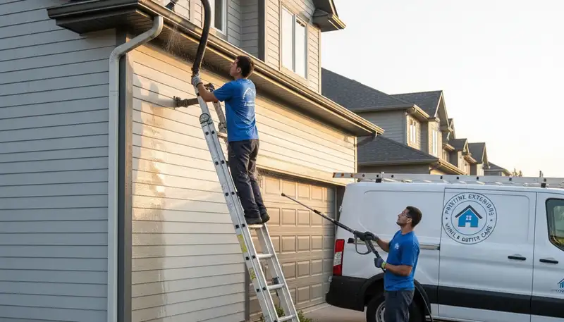 Professional gutter cleaning on vinyl siding home in Jacksonville, FL by Next Level Exteriors experts