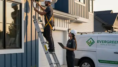 Technician performing gutter inspection on vinyl siding home in Jacksonville, FL
