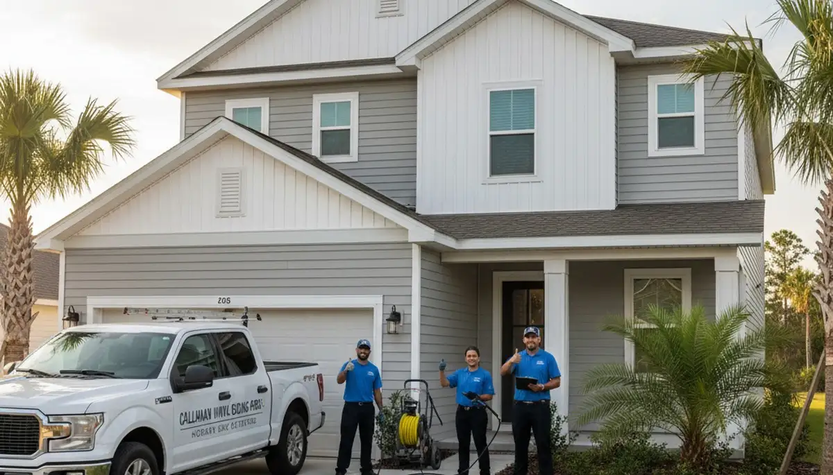 Professional vinyl siding contractors working on home exterior in Jacksonville FL