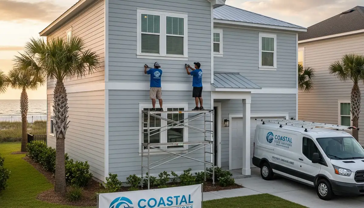 Professional vinyl siding contractors working on home exterior in Jacksonville FL