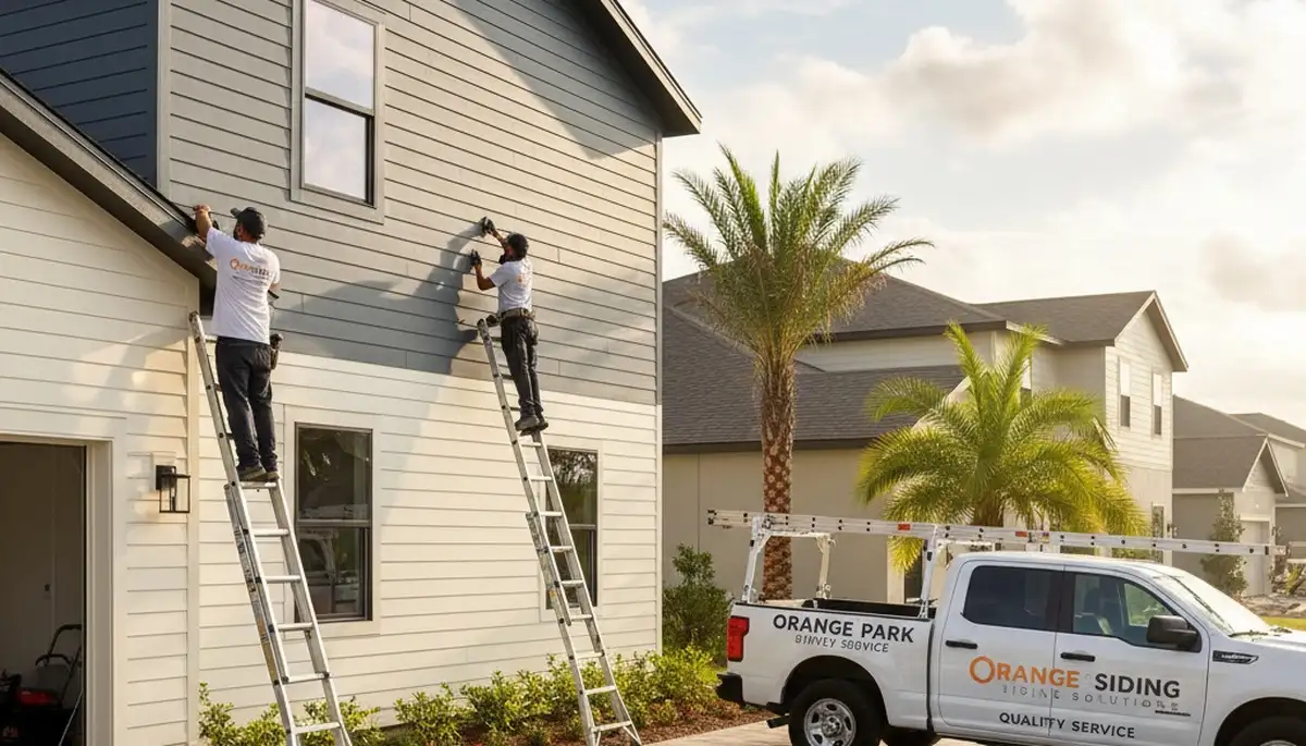 Professional vinyl siding contractors working on home exterior in Jacksonville, FL