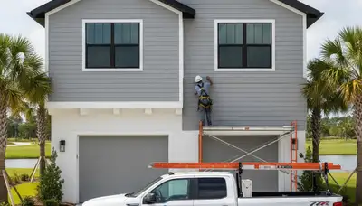 Professional vinyl siding contractors working on a home exterior in Jacksonville, FL