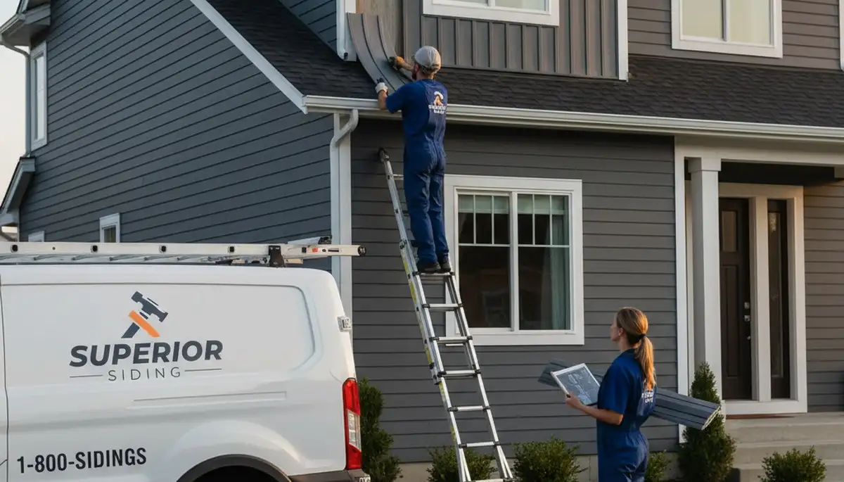 Technician repairing damaged vinyl siding on Jacksonville FL home exterior