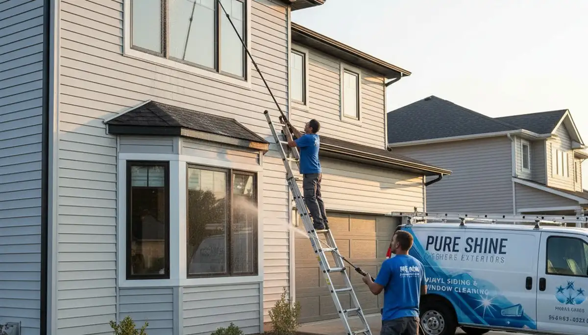 Professional window cleaning on vinyl-sided home in Jacksonville, FL by Next Level Exteriors
