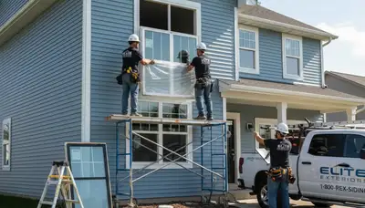Vinyl siding contractors installing new energy-efficient windows in Jacksonville FL home exterior